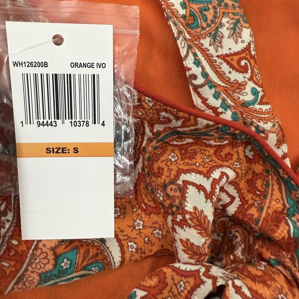 NWT Band of The Free Women's S Adella Orange Paisley Handkerchief Crop Top - Picture 8 of 16